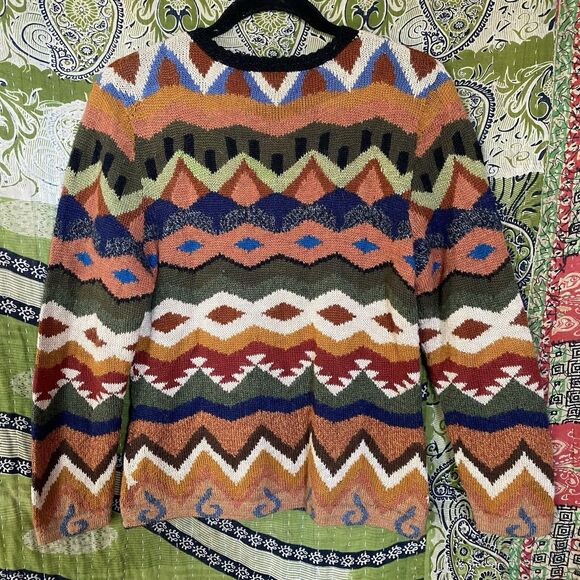 NWOT Rare Tey Art Alpaca Wool Blend Multicolored Knit Cardigan Size Medium - Picture 8 of 15